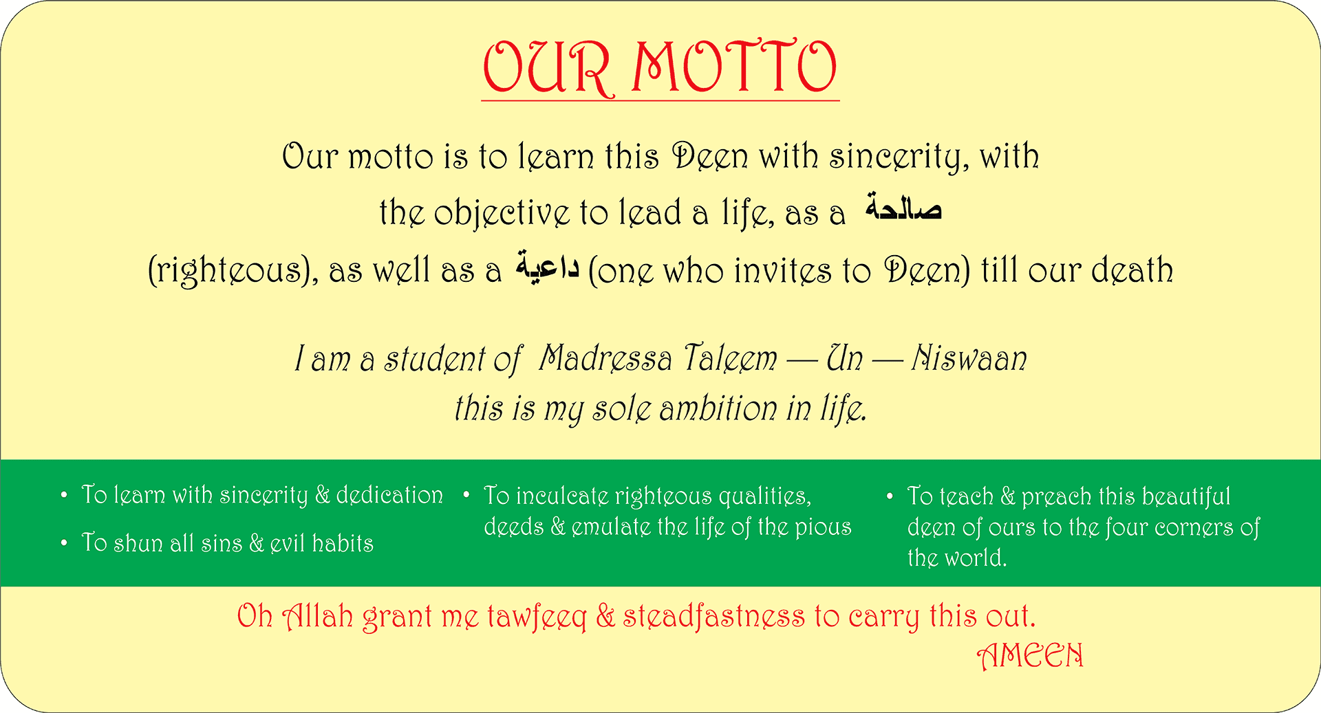 Madressa Taleem - un - Niswaan - Motto